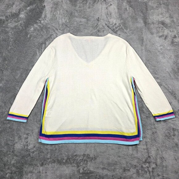 Vilagallo Sweater Womens XS Cream Rainbow Stripe Cashmere Blend Beachy Resort - Picture 7 of 10